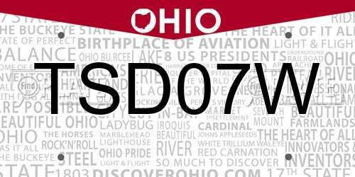 TSD07W Ohio License Plate