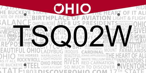 TSQ02W Ohio License Plate