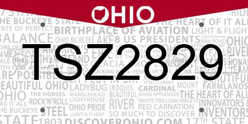 TSZ2829 Ohio License Plate