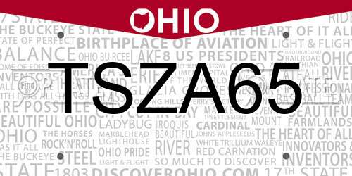 TSZA65 Ohio License Plate