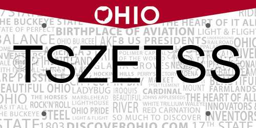 TSZETSS Ohio License Plate