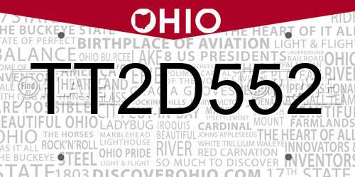 TT2D552 Ohio License Plate