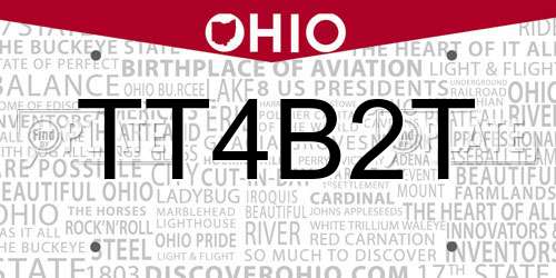 TT4B2T Ohio License Plate