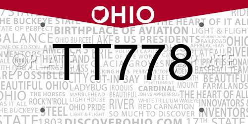 TT778 Ohio License Plate