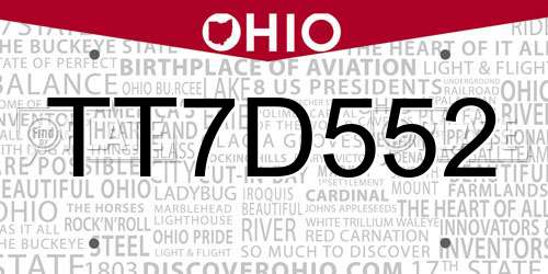 TT7D552 Ohio License Plate