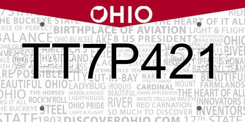 TT7P421 Ohio License Plate
