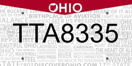 TTA8335 Ohio License Plate