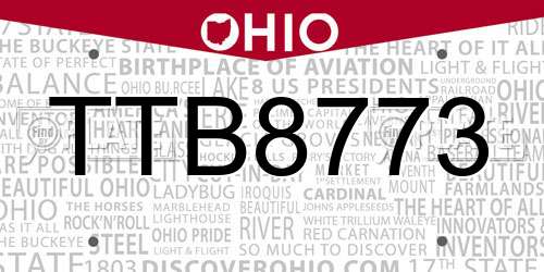 TTB8773 Ohio License Plate