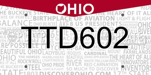 TTD602 Ohio License Plate