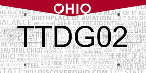 TTDG02 Ohio License Plate