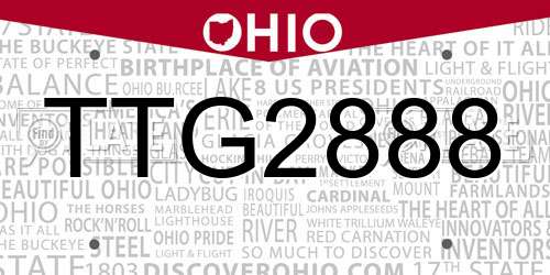 TTG2888 Ohio License Plate