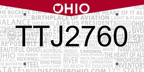 TTJ2760 Ohio License Plate