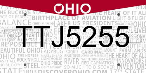 TTJ5255 Ohio License Plate