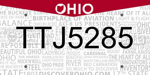 TTJ5285 Ohio License Plate