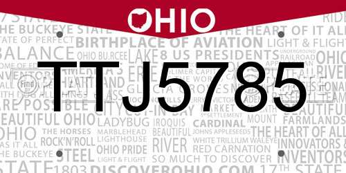 TTJ5785 Ohio License Plate