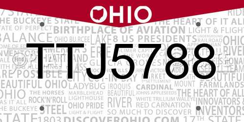 TTJ5788 Ohio License Plate
