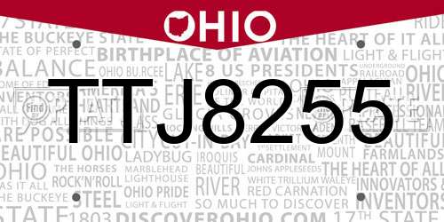 TTJ8255 Ohio License Plate