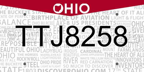 TTJ8258 Ohio License Plate