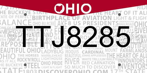 TTJ8285 Ohio License Plate
