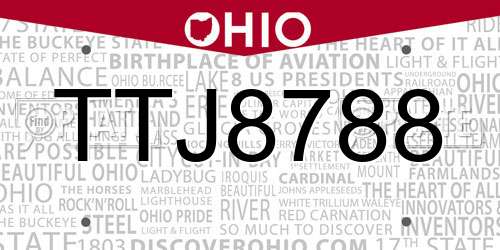 TTJ8788 Ohio License Plate