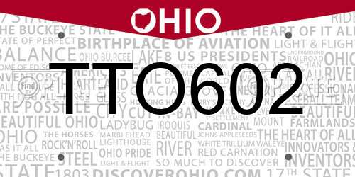 TTO602 Ohio License Plate