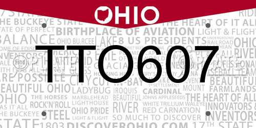 TTO607 Ohio License Plate