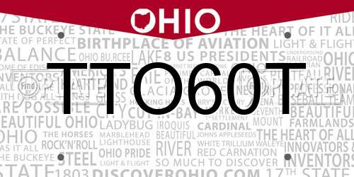 TTO60T Ohio License Plate