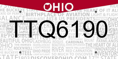 TTQ6190 Ohio License Plate