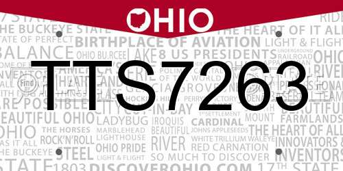 TTS7263 Ohio License Plate
