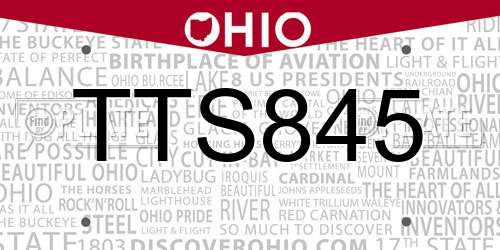 TTS845 Ohio License Plate