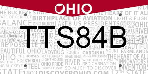 TTS84B Ohio License Plate