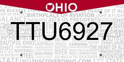 TTU6927 Ohio License Plate
