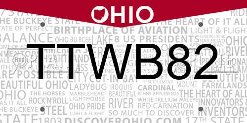 TTWB82 Ohio License Plate