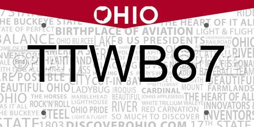 TTWB87 Ohio License Plate