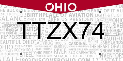 TTZX74 Ohio License Plate