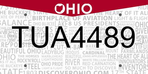 TUA4489 Ohio License Plate