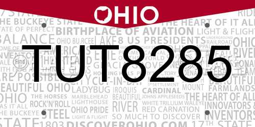TUT8285 Ohio License Plate