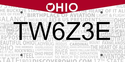 TW6Z3E Ohio License Plate
