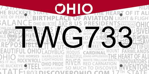 TWG733 Ohio License Plate