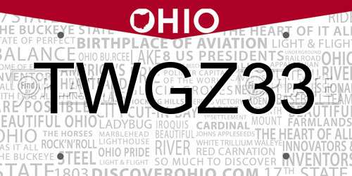 TWGZ33 Ohio License Plate