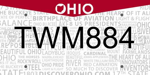 TWM884 Ohio License Plate