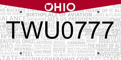 TWU0777 Ohio License Plate