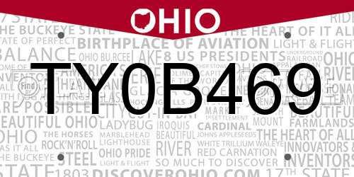 TY0B469 Ohio License Plate