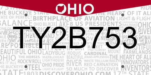 TY2B753 Ohio License Plate