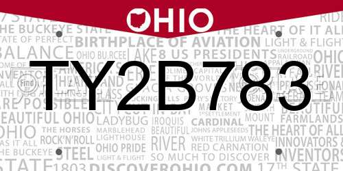 TY2B783 Ohio License Plate