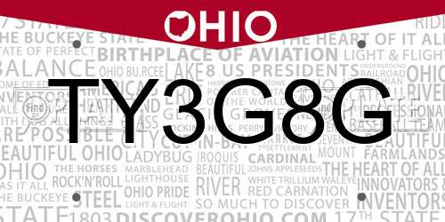 TY3G8G Ohio License Plate