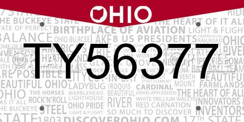 TY56377 Ohio License Plate