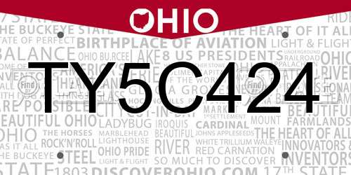 TY5C424 Ohio License Plate