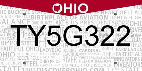 TY5G322 Ohio License Plate