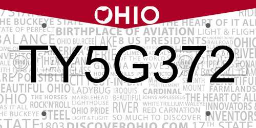 TY5G372 Ohio License Plate
